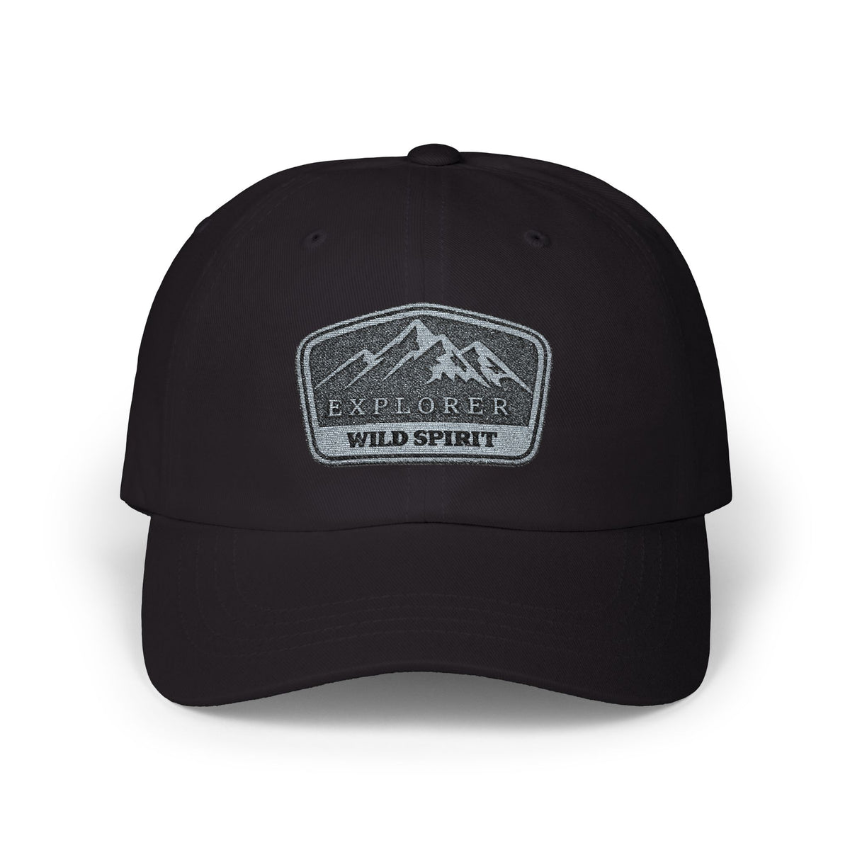 Explorer Wild Spirit Dad Cap — Embroidered Mountain Patch Baseball Hat Hats Printify One size Black