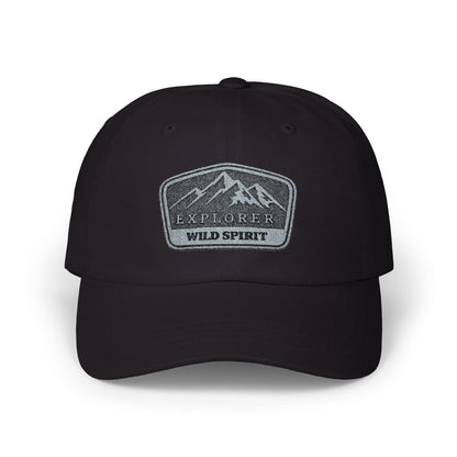 Explorer Wild Spirit Dad Cap — Embroidered Mountain Patch Baseball Hat Hats Printify One size Black