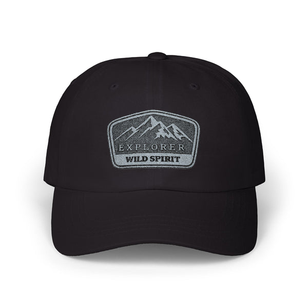 Explorer Wild Spirit Dad Cap — Embroidered Mountain Patch Baseball Hat Hats Printify One size Black