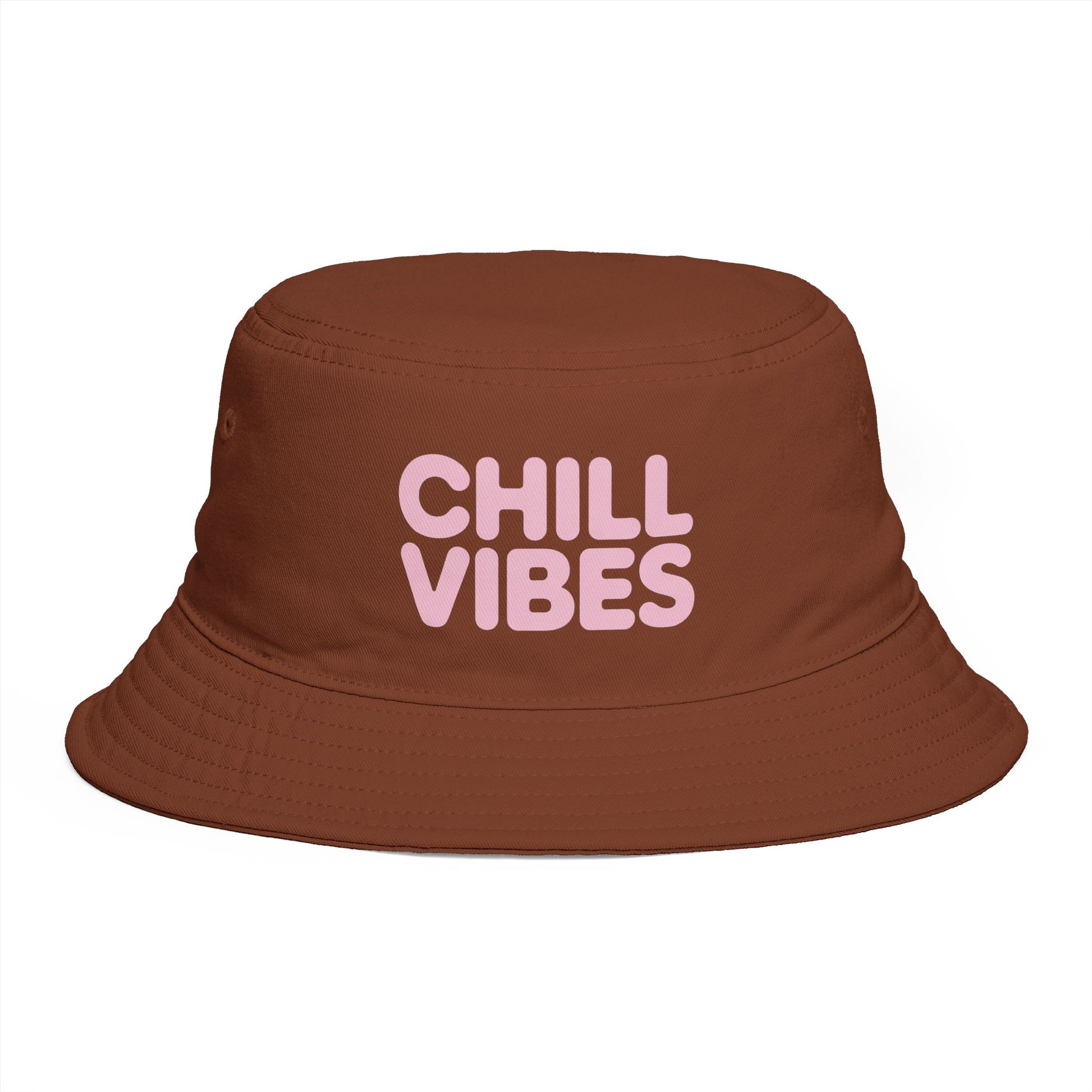 Chill Vibes Bucket Hat — Retro Pink Text Cotton Sun Hat Hats Printify