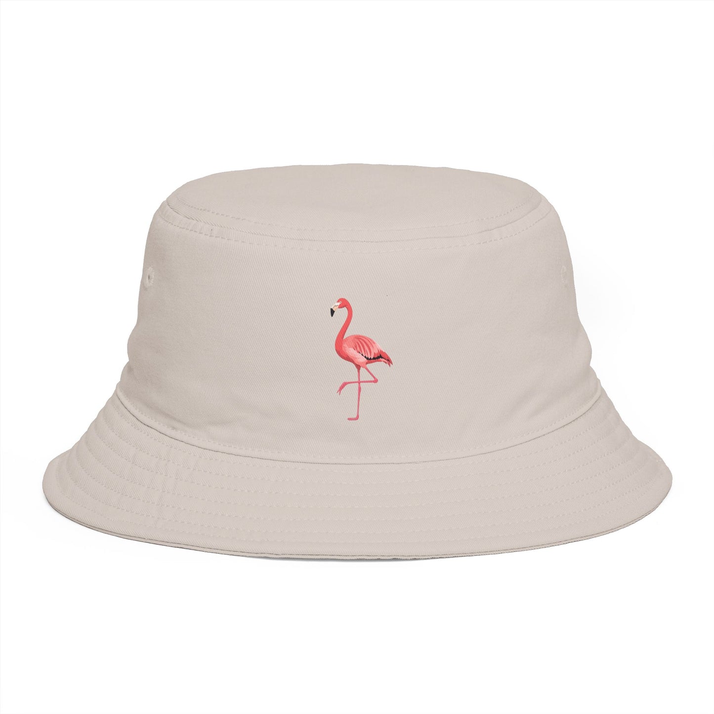 Flamingo Embroidered Bucket Hat — Brown Tropical Summer Sun Hat Hats Printify One size Bone