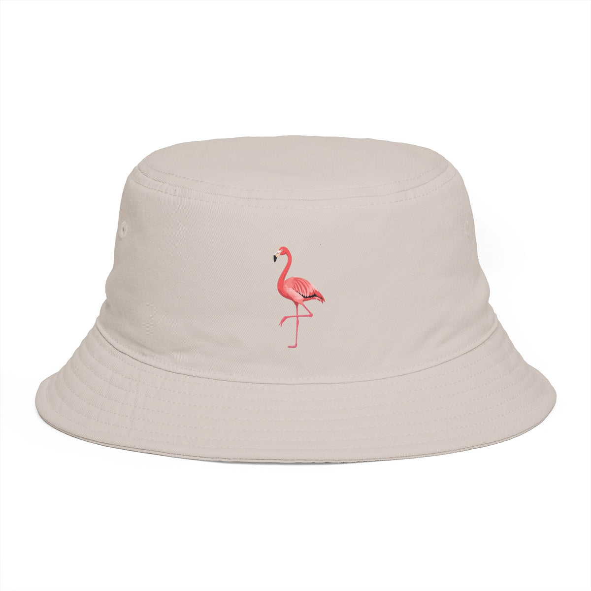 Flamingo Embroidered Bucket Hat — Brown Tropical Summer Sun Hat Hats Printify One size Bone