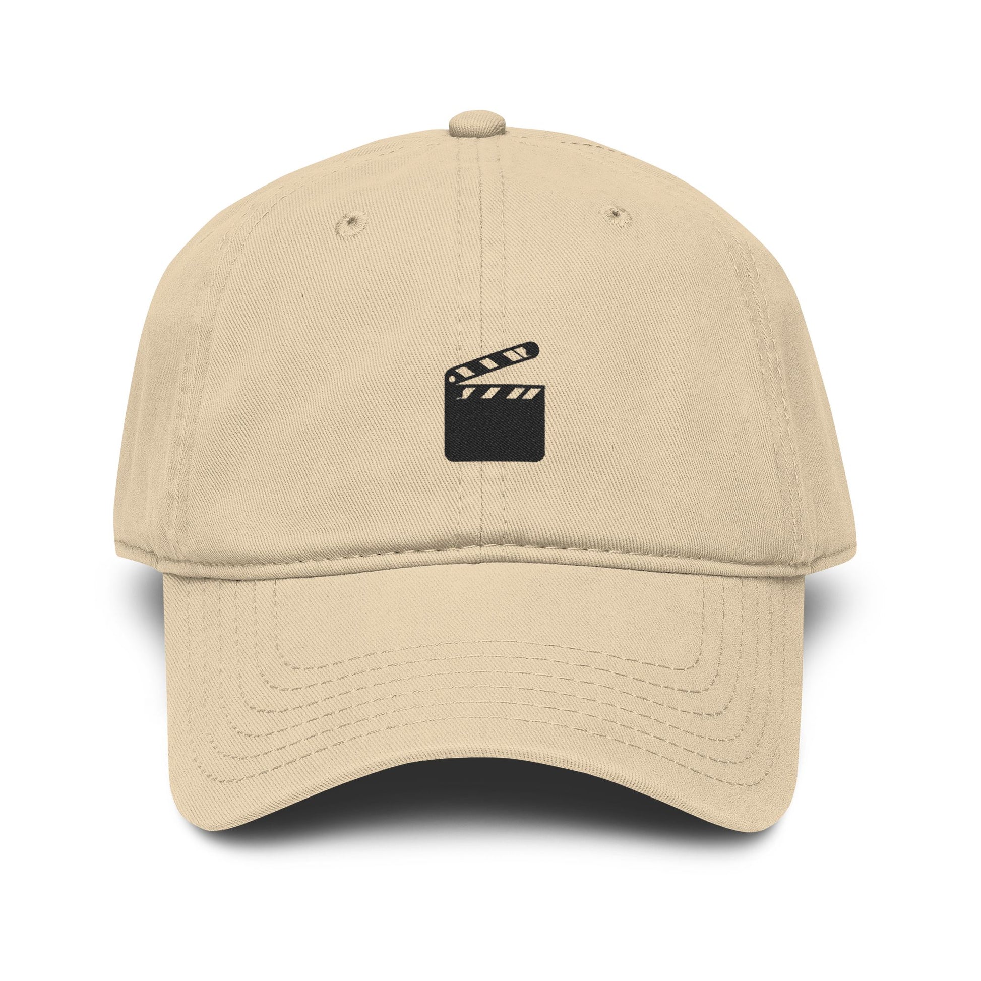Washed Baseball Cap with Film Clapper Embroidery – Vintage Crew Hat for Filmmakers & Movie Fans Hats Printify One size Khaki
