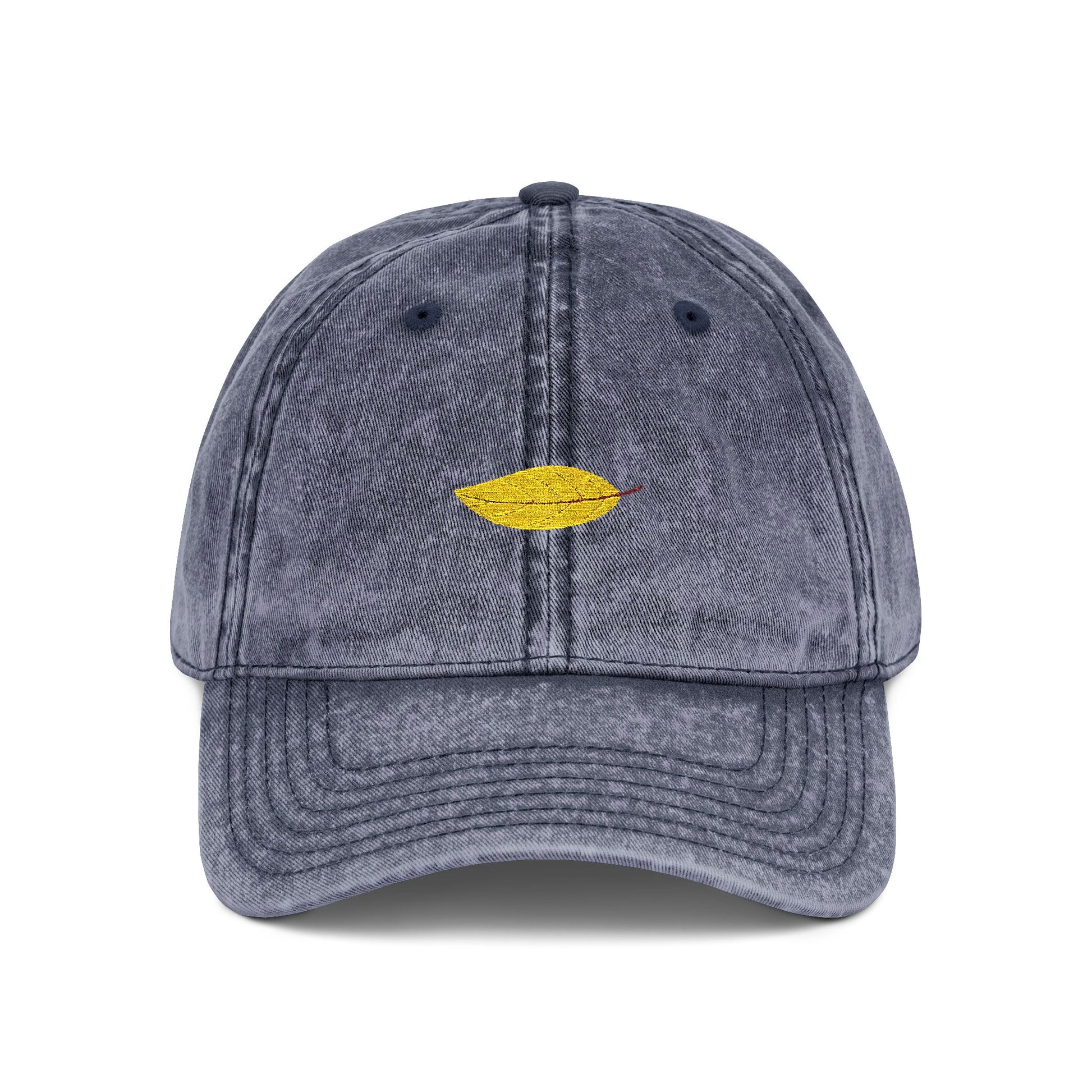 Embroidered Vintage Red Cap with Gold Lip Accent – Distressed Dad Hat Hats Printify One size Navy