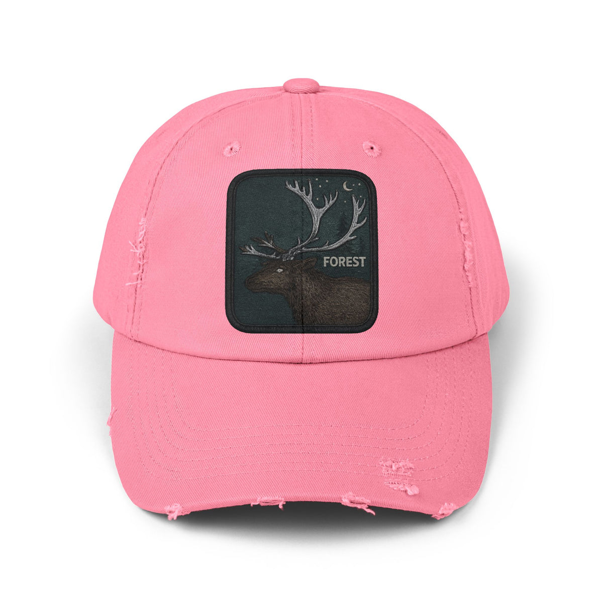 Distressed Forest Moose Cap Hats Printify True Pink One size