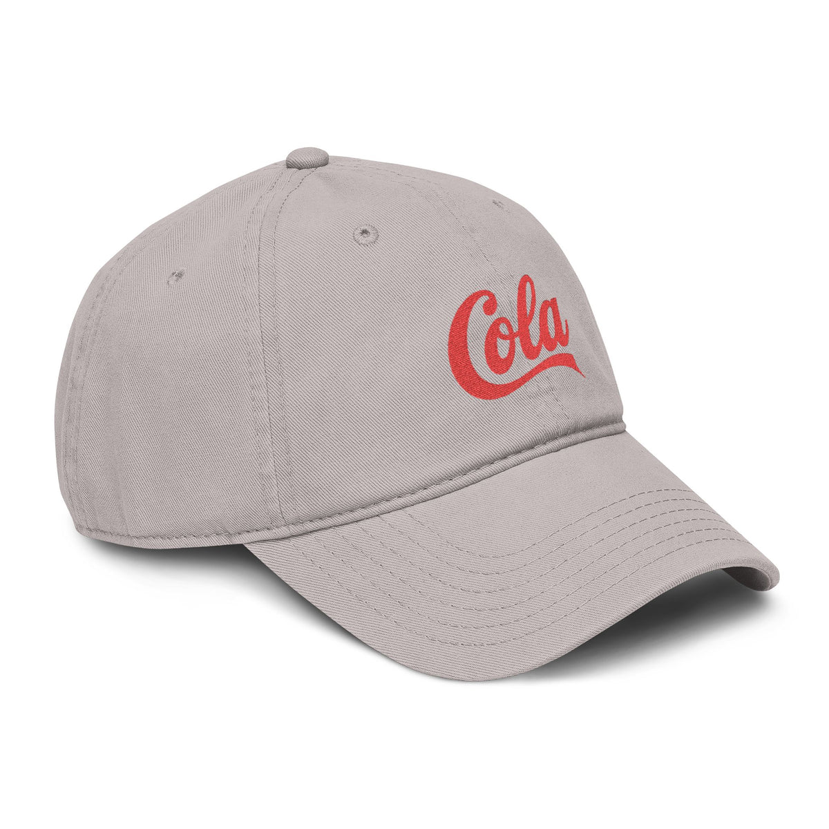 Washed Cotton Baseball Cap with Retro "Cola" Script Embroidery Hats Printify