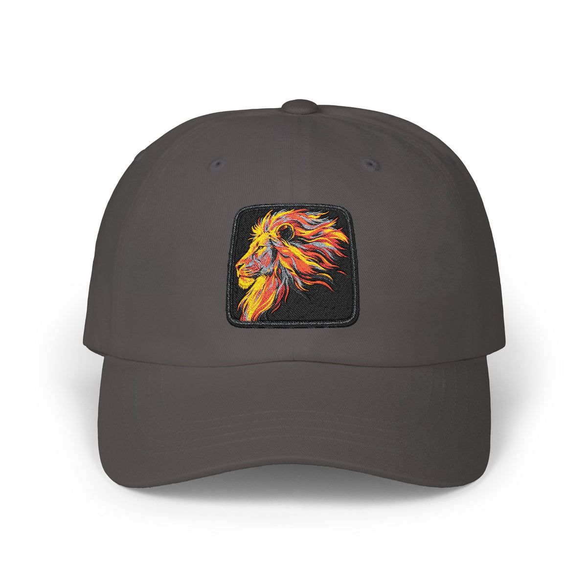 Dad Cap — Embroidered Fiery Lion Patch Baseball Hat Hats Printify One size Dark Grey