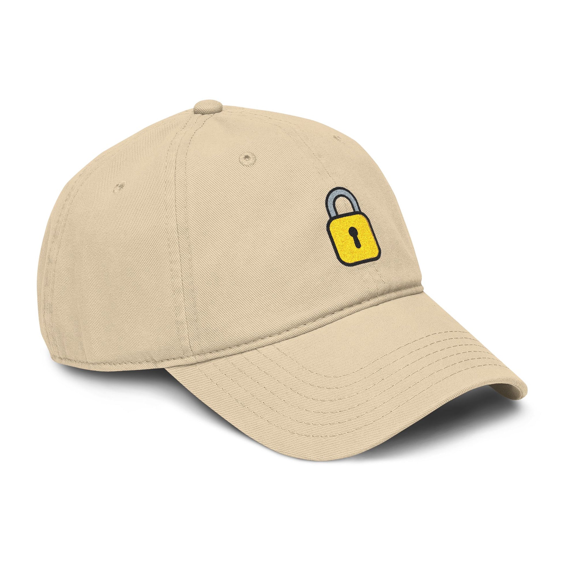 Embroidered Yellow Padlock Baseball Cap — Washed Cotton Dad Hat Hats Printify