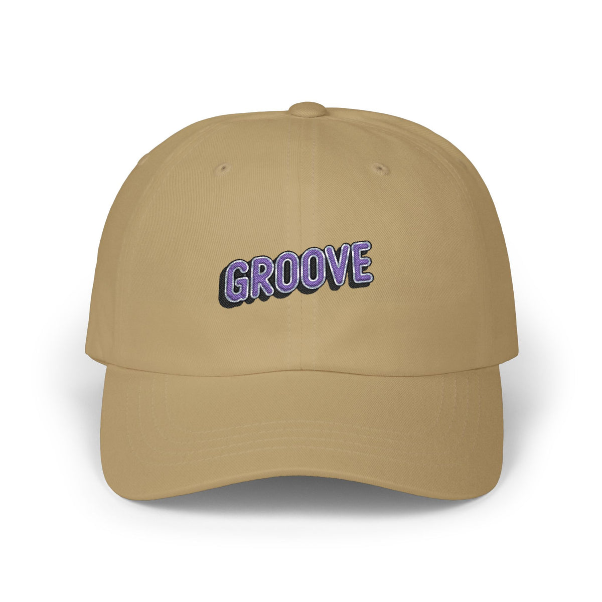 Groove Embroidered Dad Cap – Retro Purple 90s Vibe Adjustable Hat Hats Printify Khaki One size