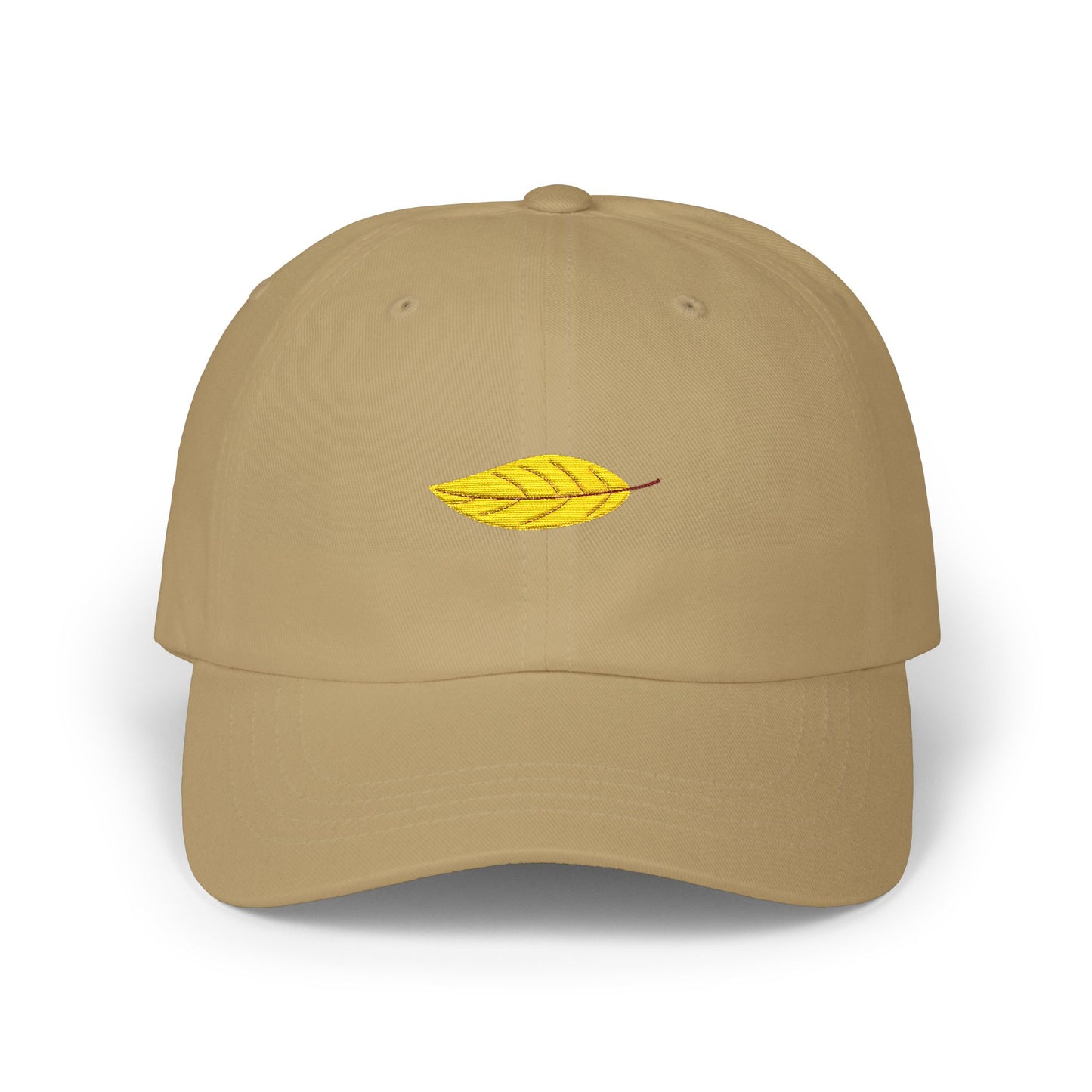 Embroidered Yellow Leaf Dad Cap — Minimal Nature Baseball Hat Hats Printify Khaki One size