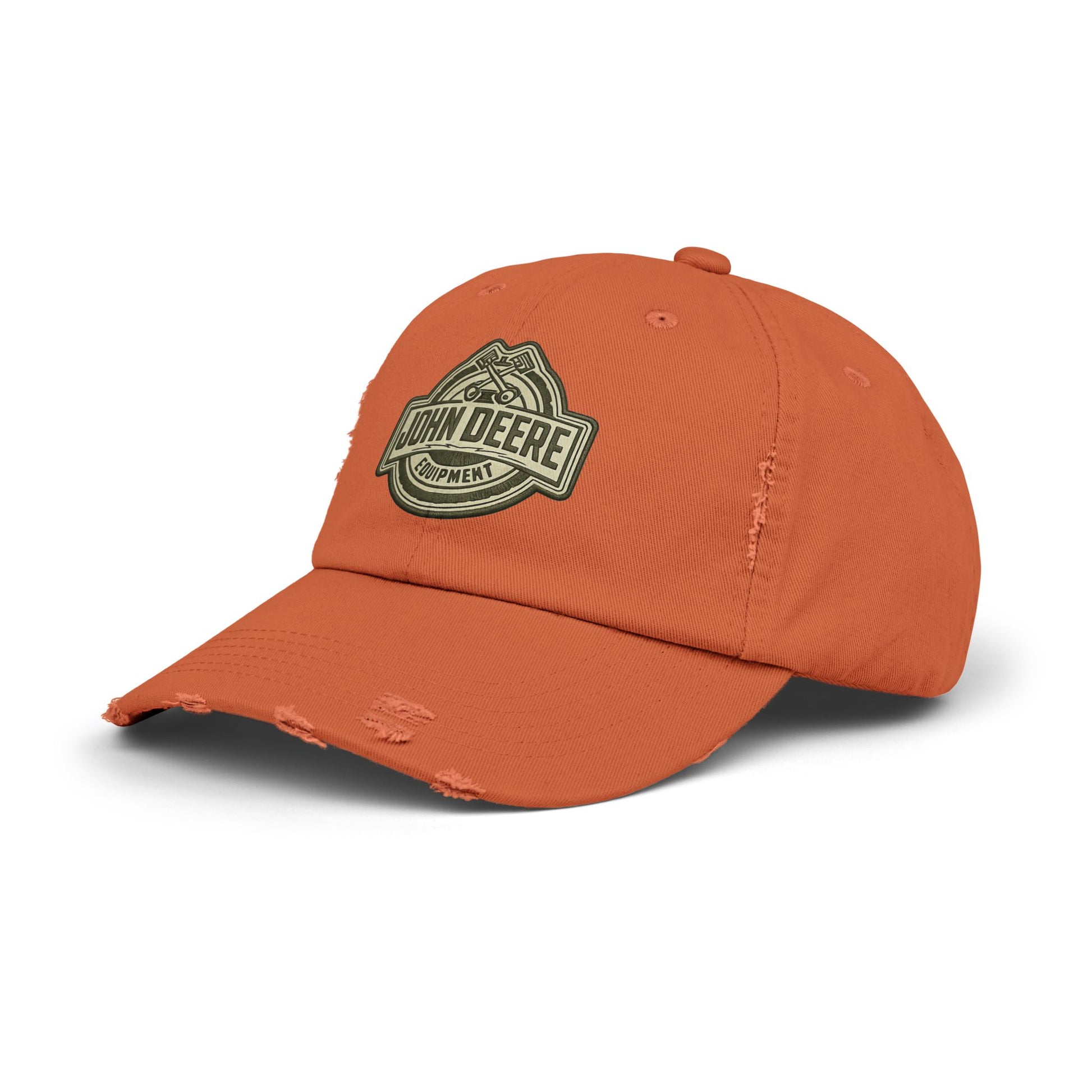 Distressed John Deere Logo Cap — Vintage Farm Equipment Baseball Hat Hats Printify