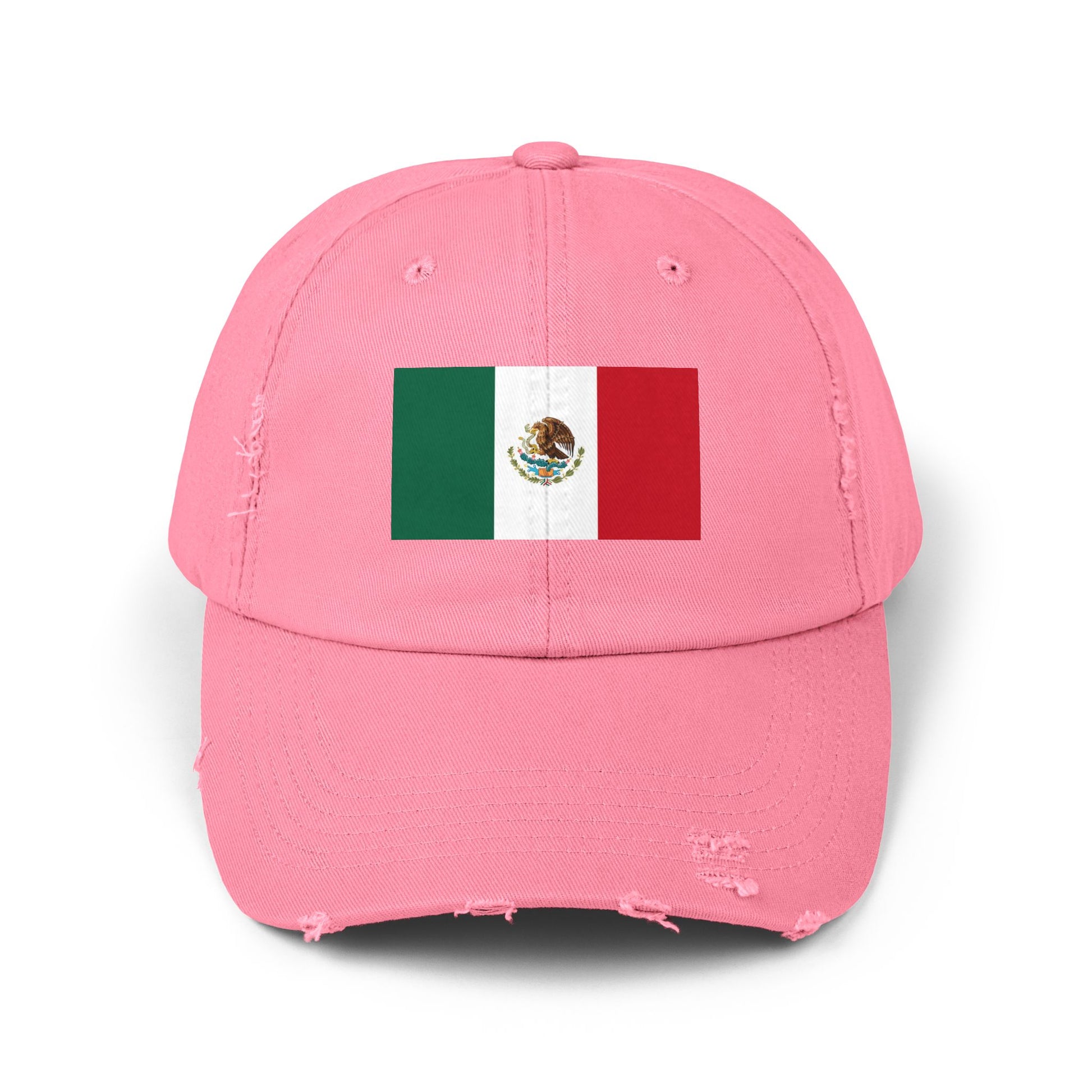 Mexico Flag Distressed Cap — Vintage Mexican Flag Dad Hat Hats Printify True Pink One size