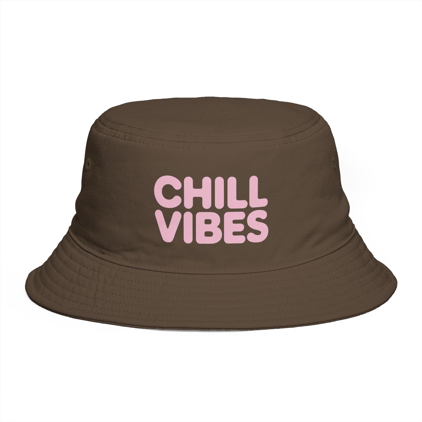 Chill Vibes Bucket Hat — Retro Pink Text Cotton Sun Hat Hats Printify One size Walnut