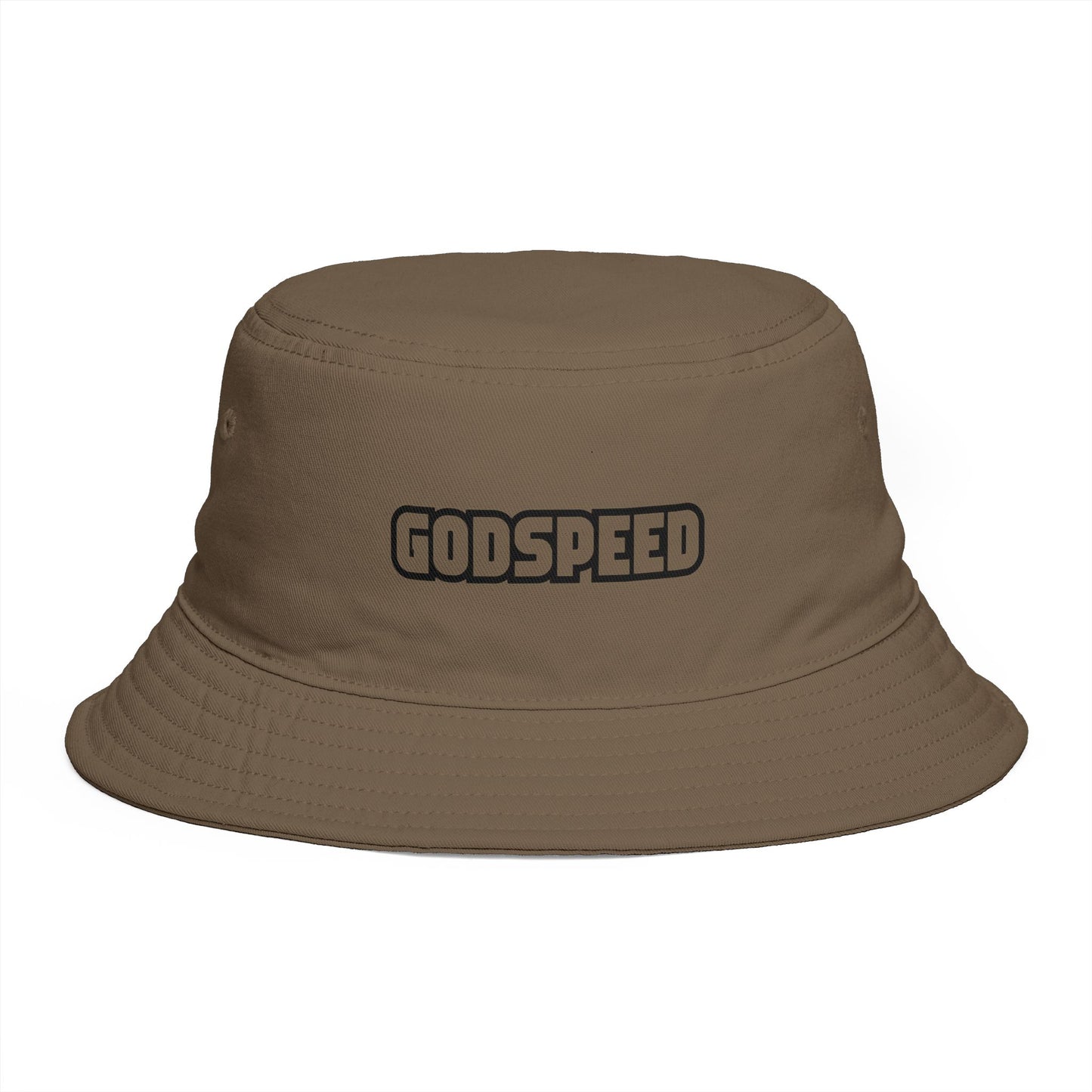 Godspeed Bucket Hat — Retro Script Embroidered Brown Sun Hat Hats Printify