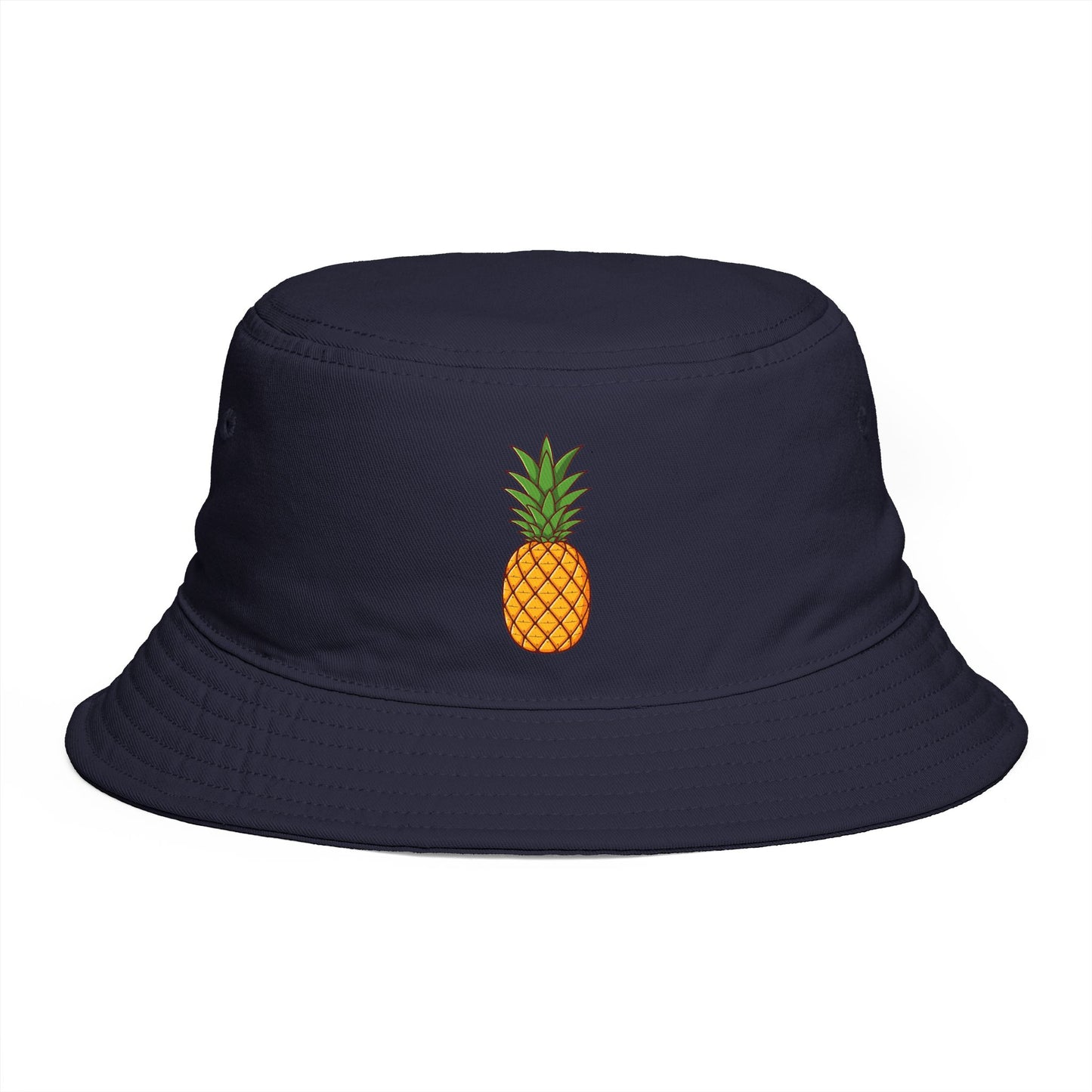 Pineapple Embroidered Bucket Hat — Tropical Summer Sun Hat Hats Printify One size Navy