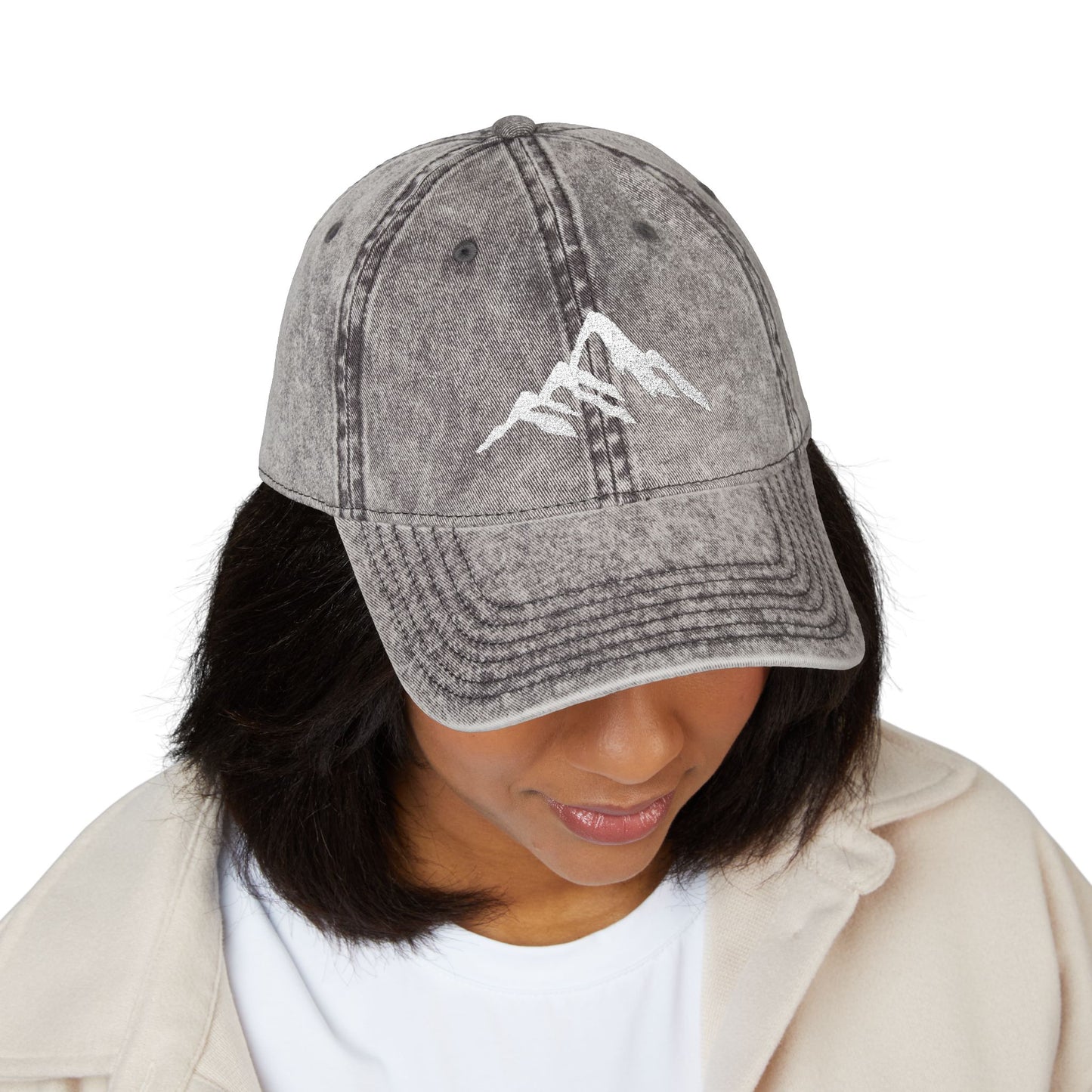Vintage Embroidered Mountain Cap — Washed Red Dad Hat Hats Printify