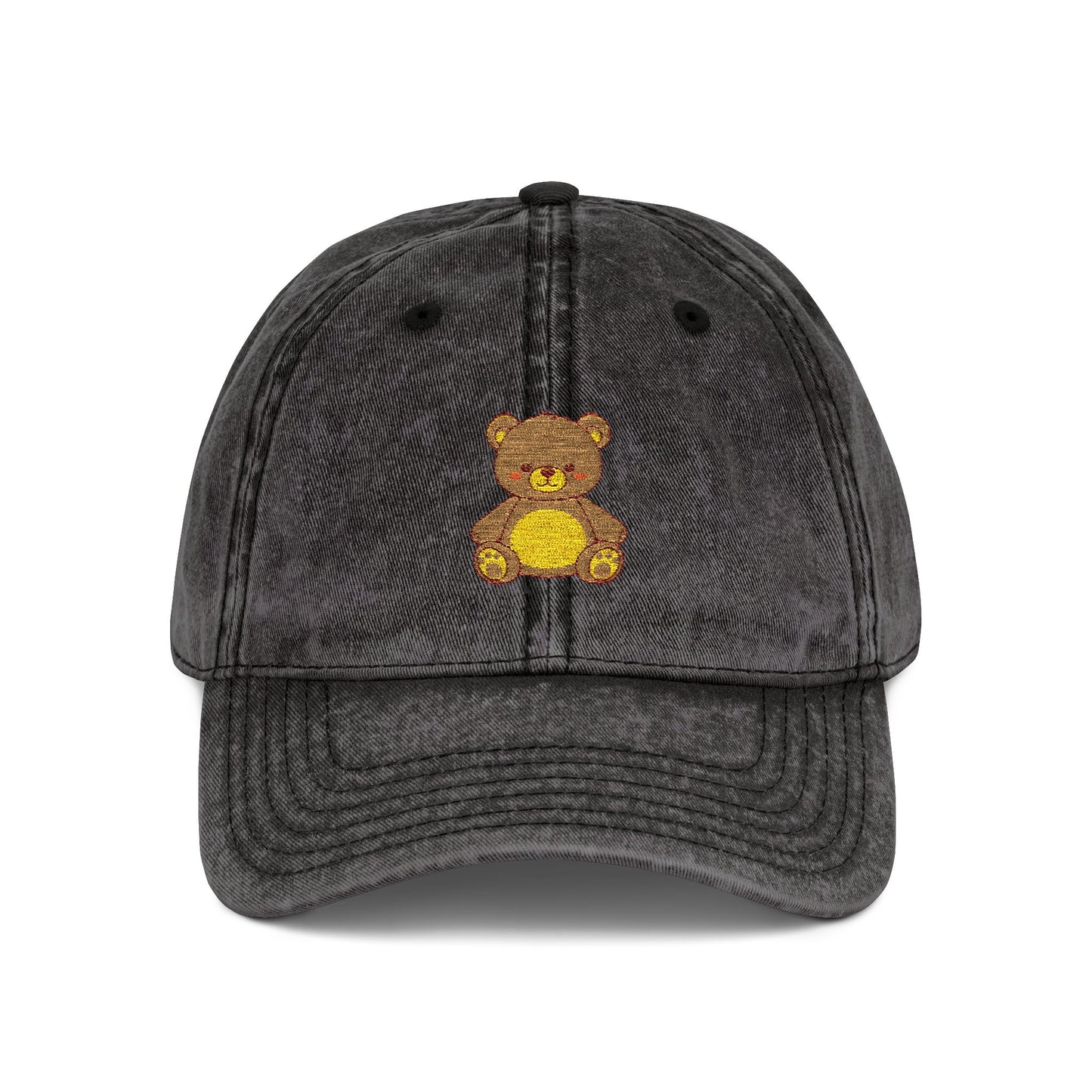 Vintage Embroidered Teddy Bear Cap Hats Printify One size Black
