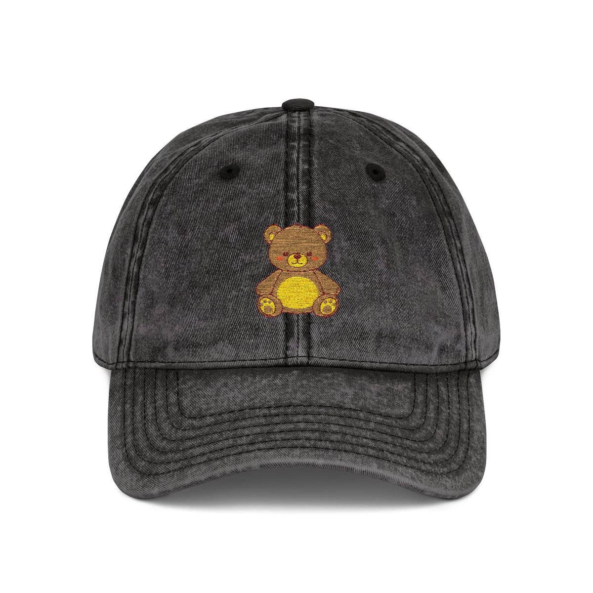 Vintage Embroidered Teddy Bear Cap Hats Printify One size Black