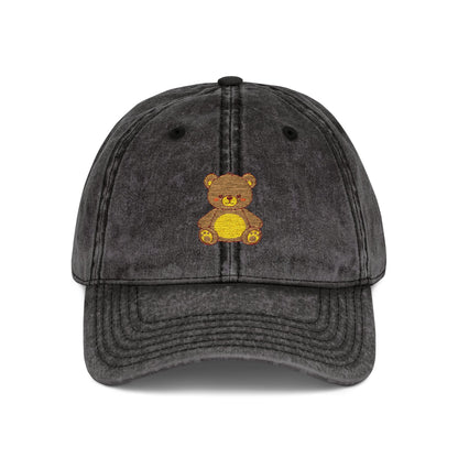 Vintage Embroidered Teddy Bear Cap Hats Printify One size Black