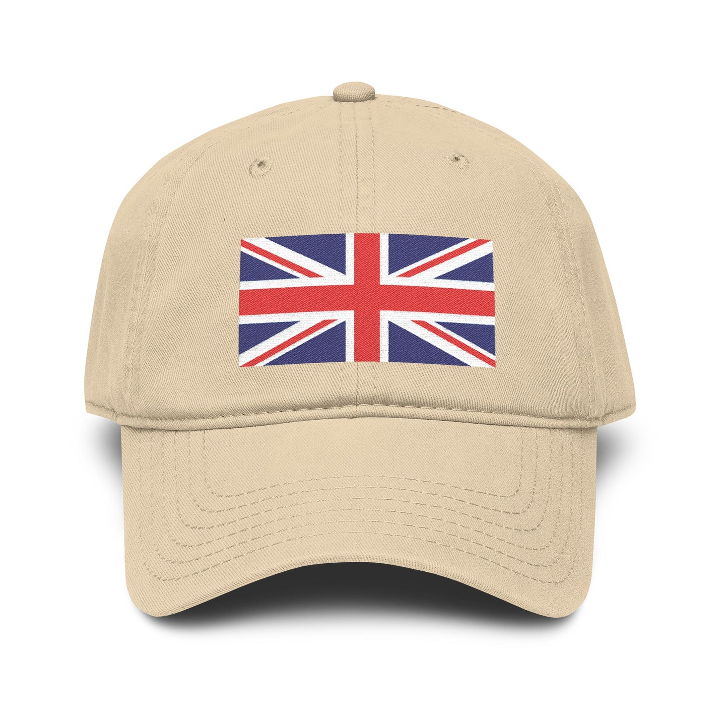 Washed Cotton Baseball Cap with Distressed Union Jack Patch Hats Printify One size Khaki