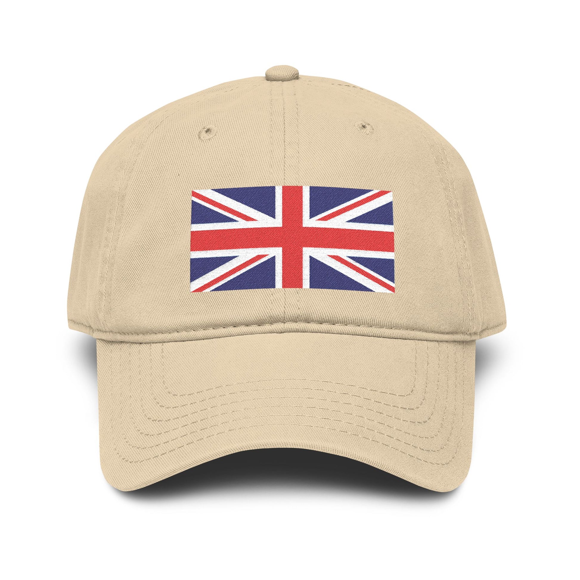 Washed Cotton Baseball Cap with Distressed Union Jack Patch Hats Printify One size Khaki