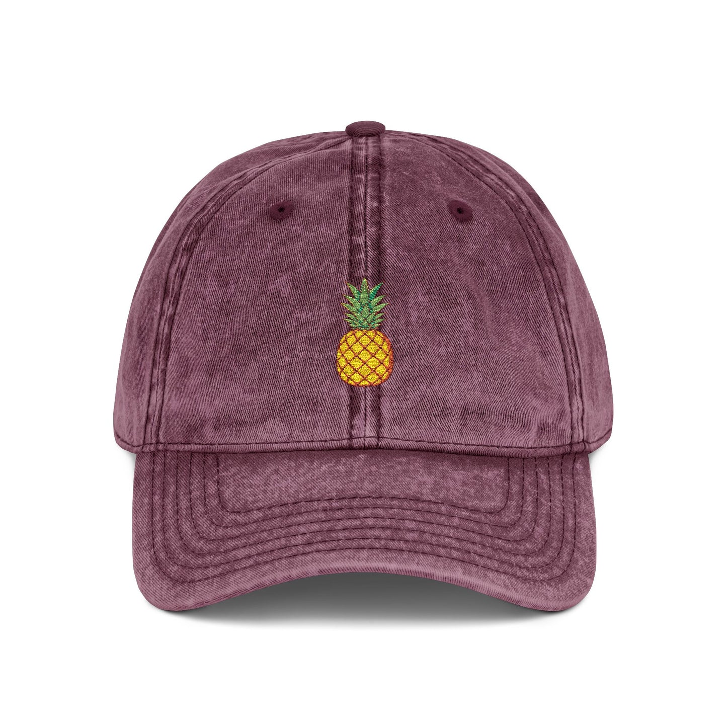 Pineapple Embroidered Vintage Cap Hats Printify One size Maroon