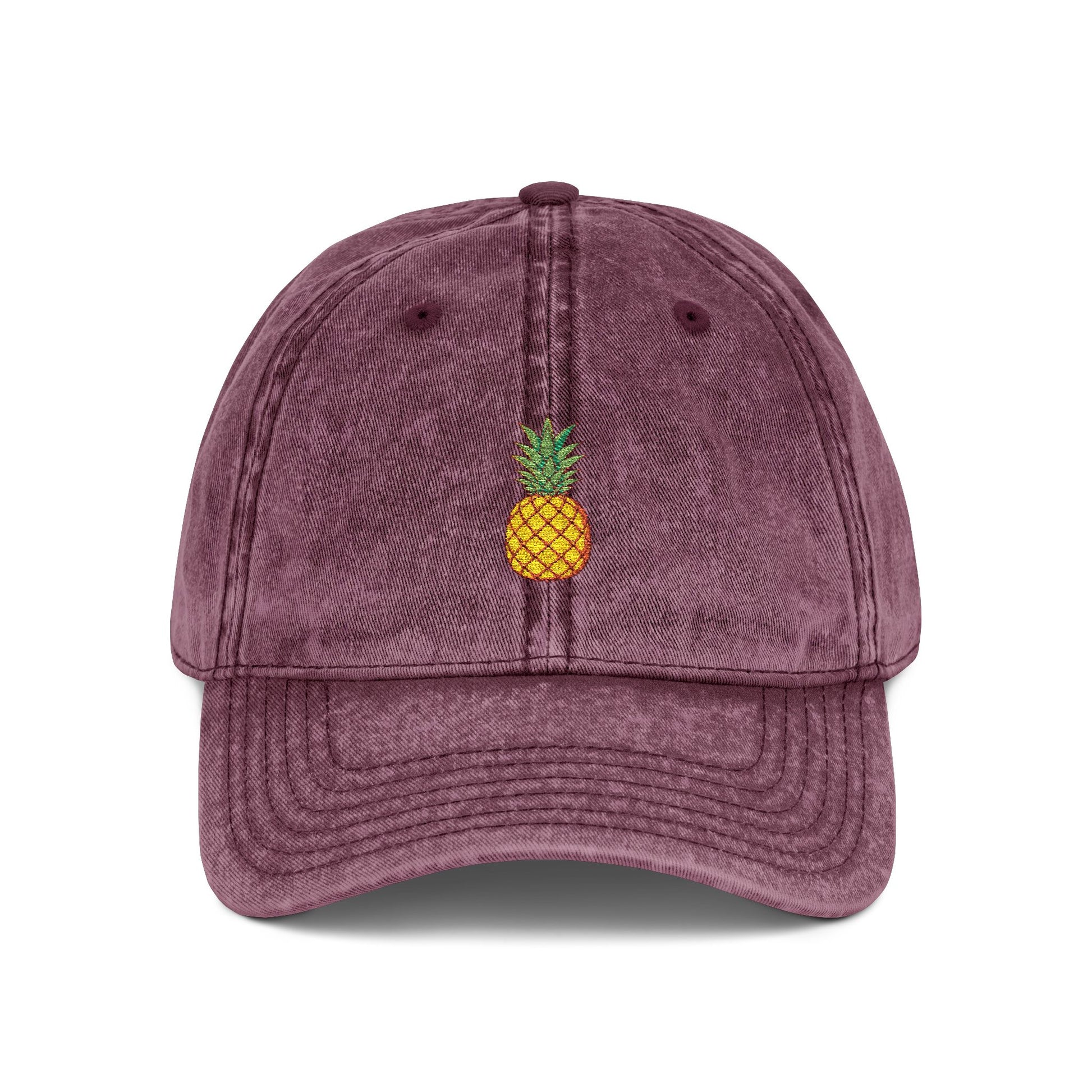 Pineapple Embroidered Vintage Cap Hats Printify One size Maroon