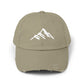 Distressed Mountain Hat — Minimal White Peak Embroidered Cap Hats Printify Light Olive One size
