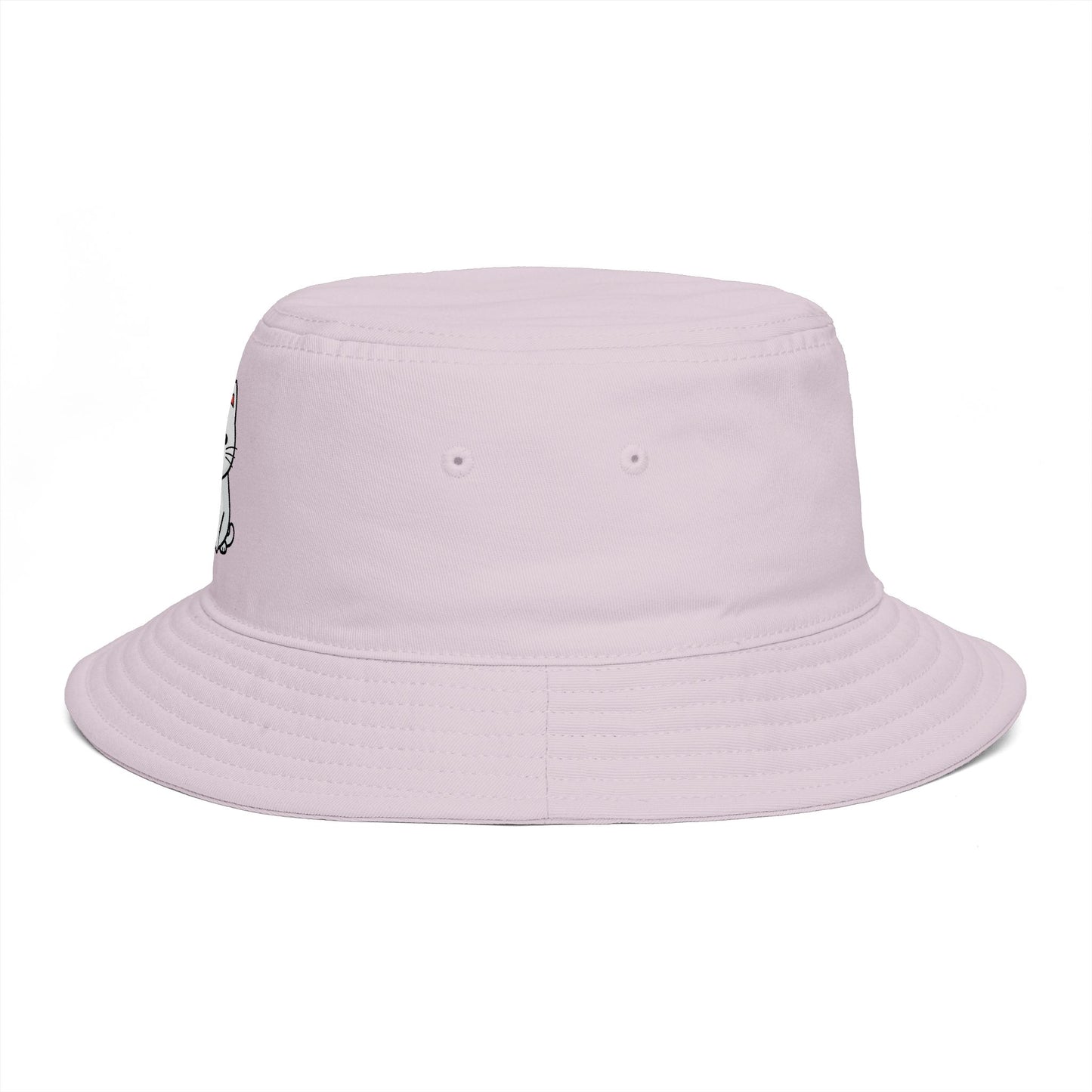 Brown Bucket Hat with Cute White Cat Embroidery — Casual Cat Lover Accessory
