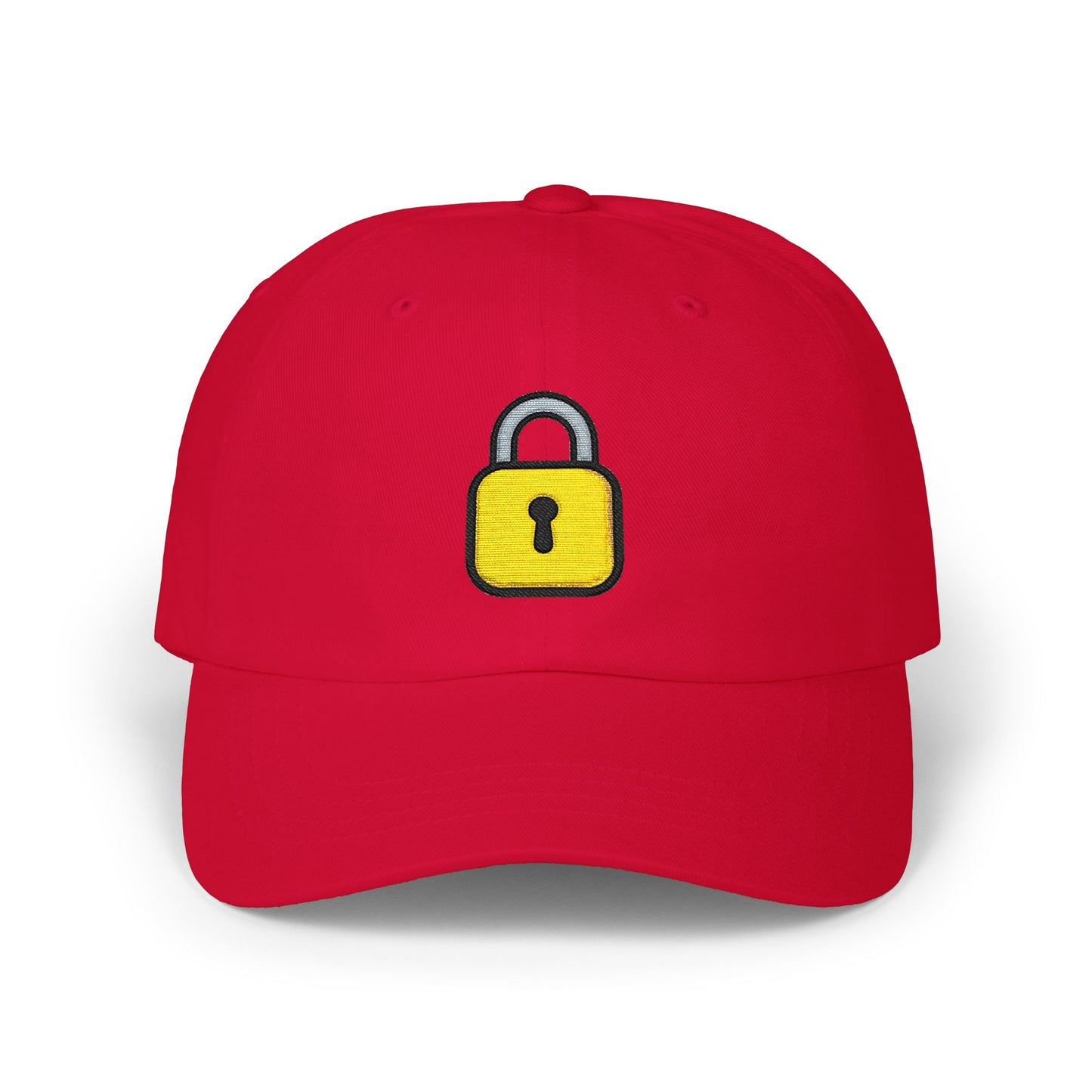 Lock Embroidered Dad Cap — Minimal Yellow Padlock Baseball Hat Hats Printify Cranberry One size
