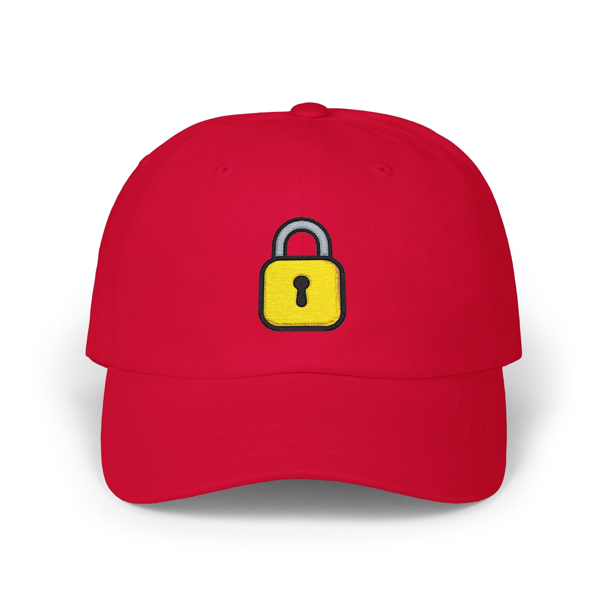 Lock Embroidered Dad Cap — Minimal Yellow Padlock Baseball Hat Hats Printify Cranberry One size