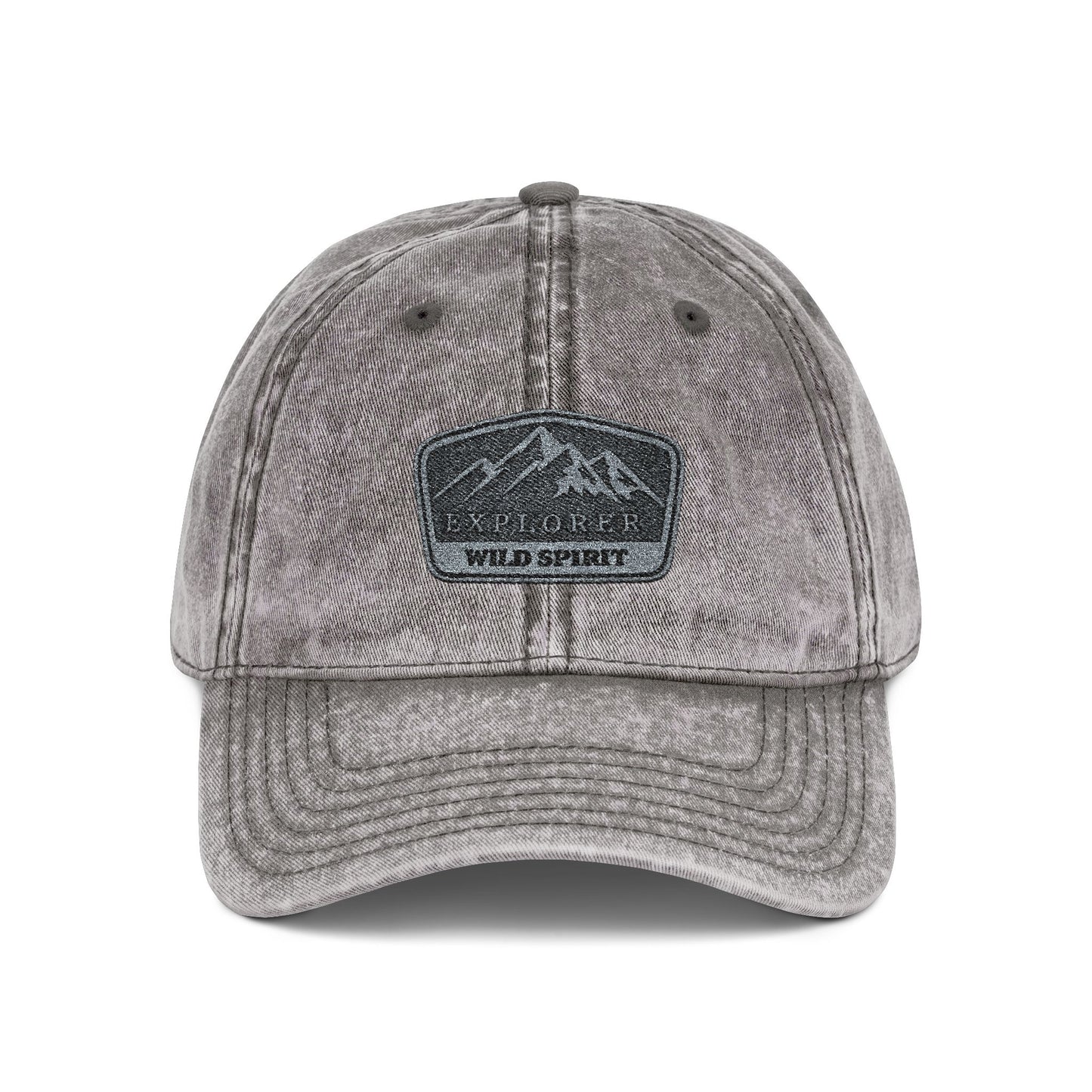 Vintage Embroidered Mountain Patch Cap — Washed Red Dad Hat Hats Printify One size Charcoal Grey