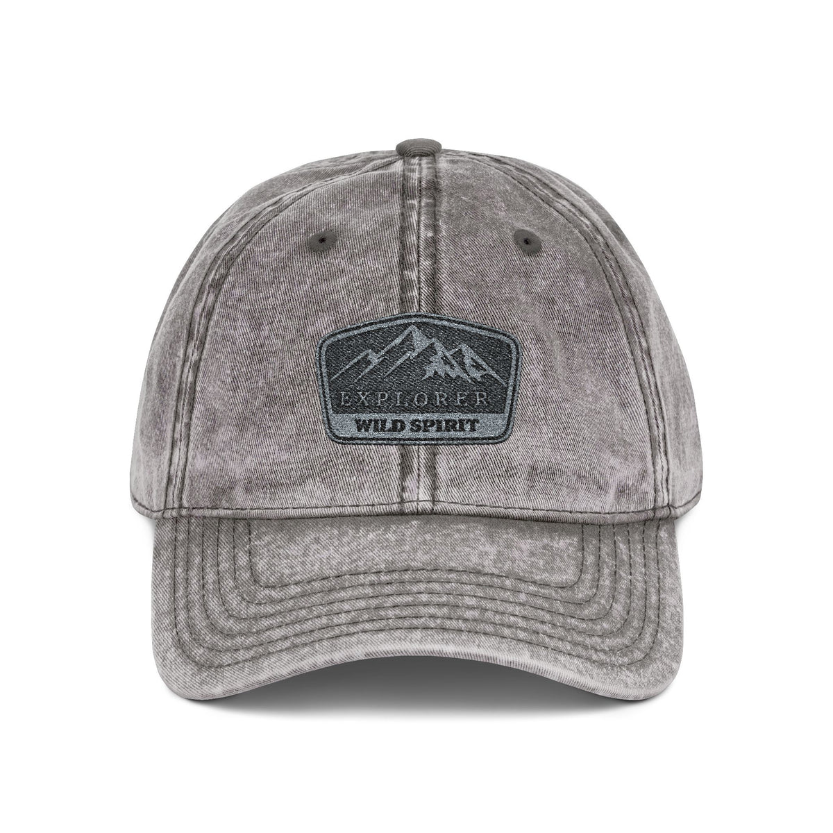 Vintage Embroidered Mountain Patch Cap — Washed Red Dad Hat Hats Printify One size Charcoal Grey