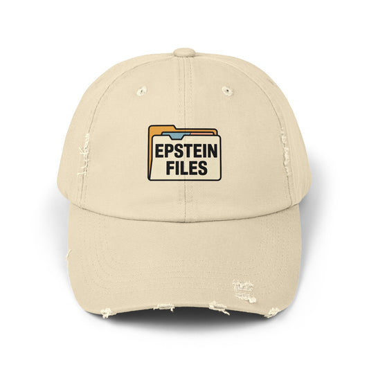 Distressed Cap — "Epstein Files" Vintage Folder Patch Hats Printify Stone One size