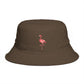 Flamingo Embroidered Bucket Hat — Brown Tropical Summer Sun Hat Hats Printify One size Walnut