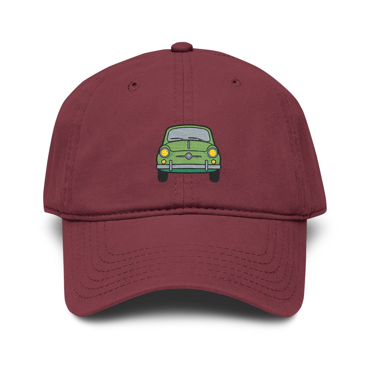 Vintage Green Car Embroidered Baseball Cap — Washed Cotton Dad Hat Hats Printify One size Maroon