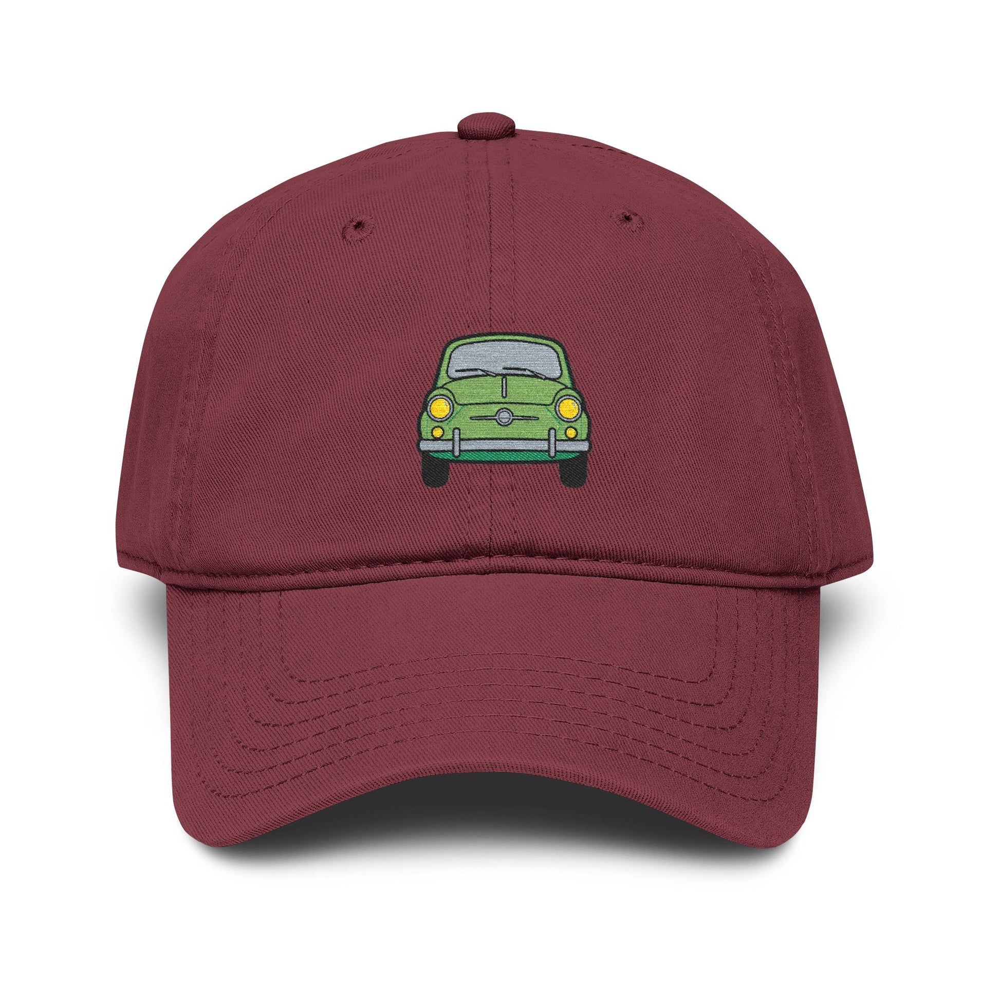 Vintage Green Car Embroidered Baseball Cap — Washed Cotton Dad Hat Hats Printify One size Maroon