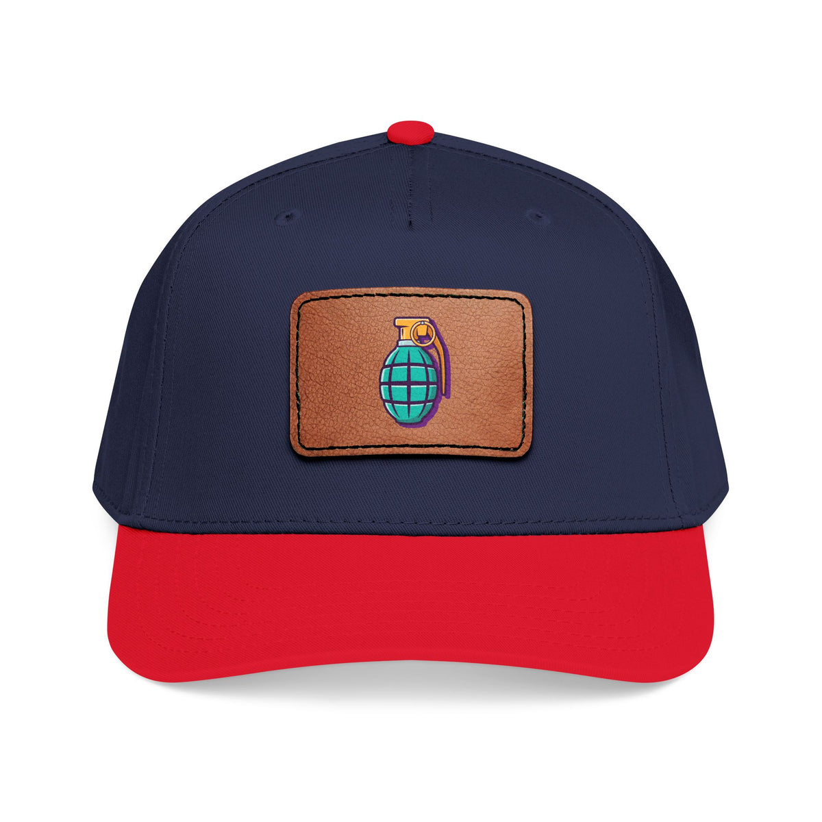 Leather Patch Baseball Cap — Retro Grenade Patch Hat
