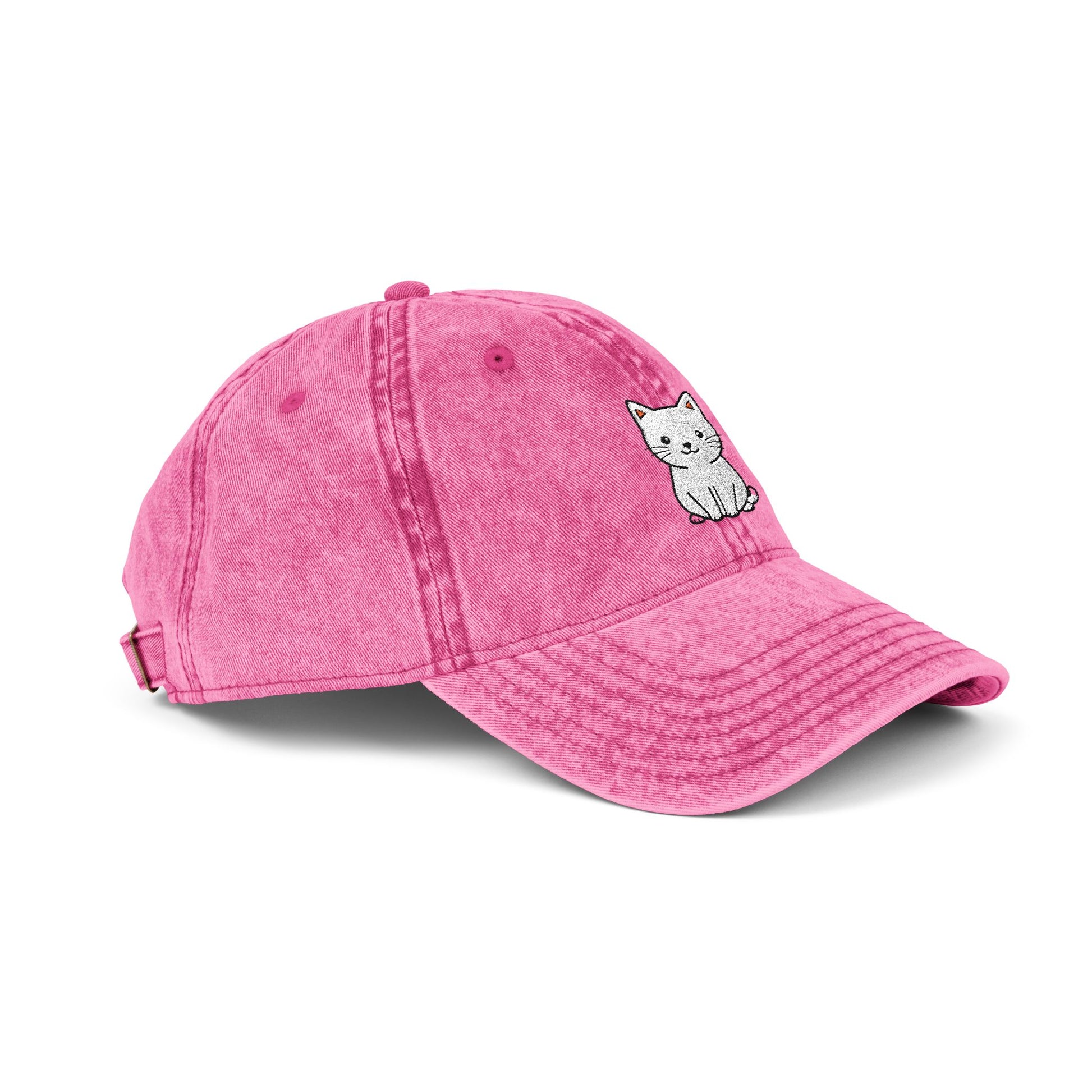 Vintage Embroidered Kitten Cap - Washed Red Dad Hat Hats Printify