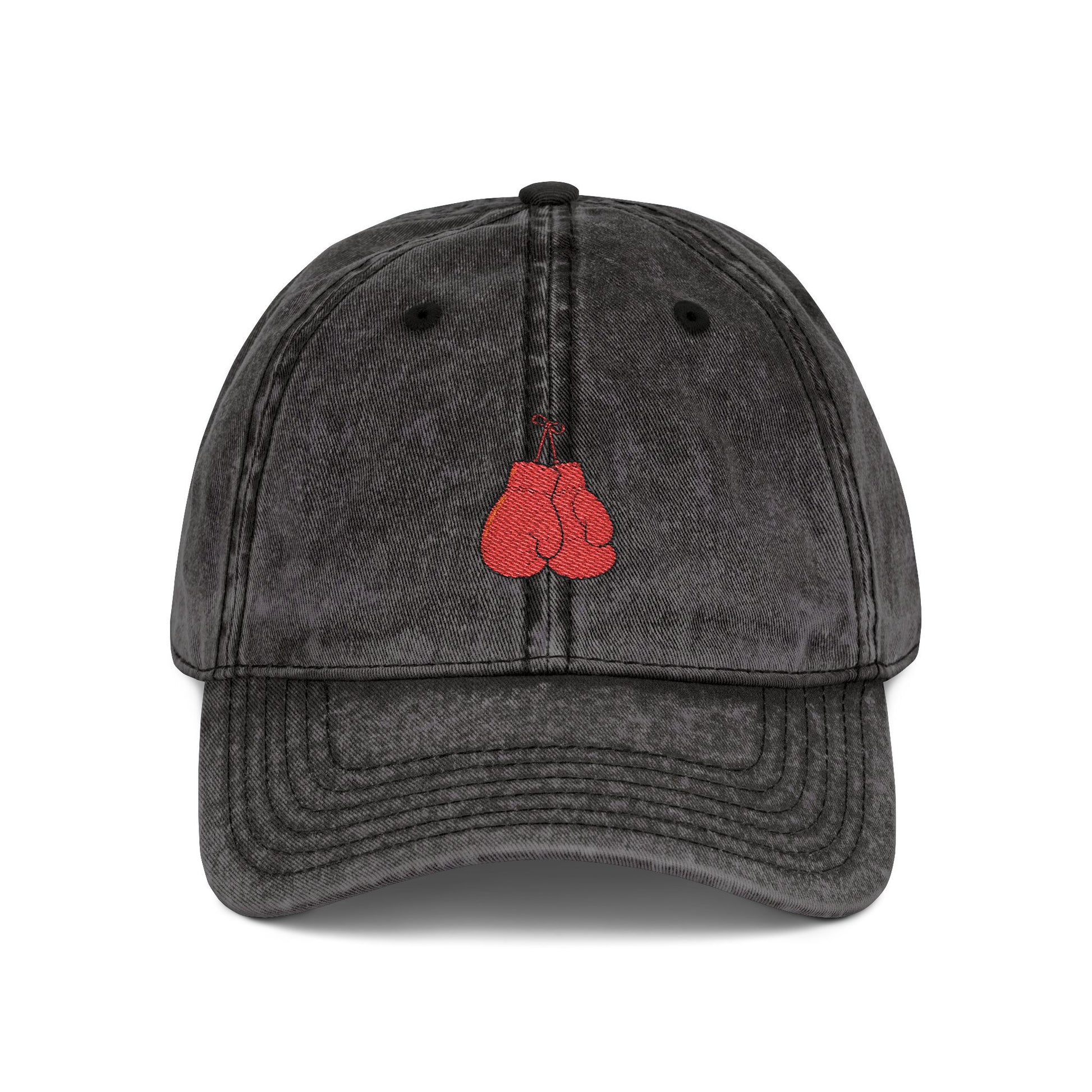 Embroidered Vintage Cherry Cap — Washed Grey Baseball Hat Hats Printify One size Black