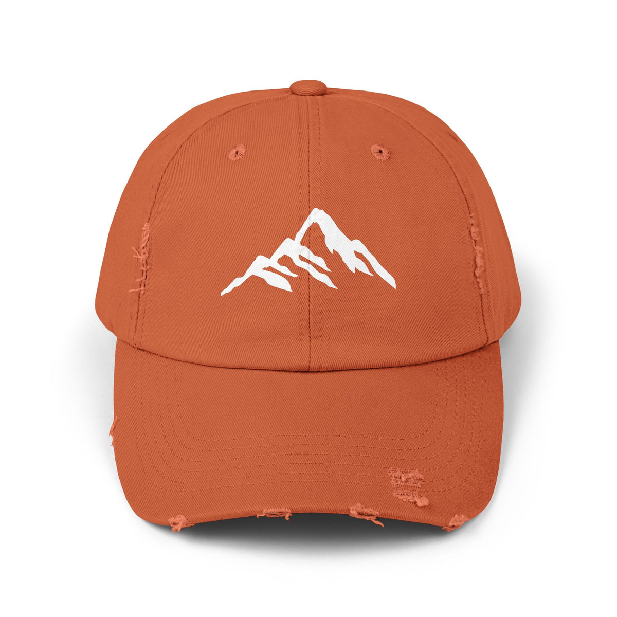 Distressed Mountain Hat — Minimal White Peak Embroidered Cap Hats Printify Burnt Orange One size