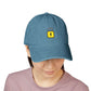 Embroidered Lock Denim Hat — Minimal Yellow Padlock Cap