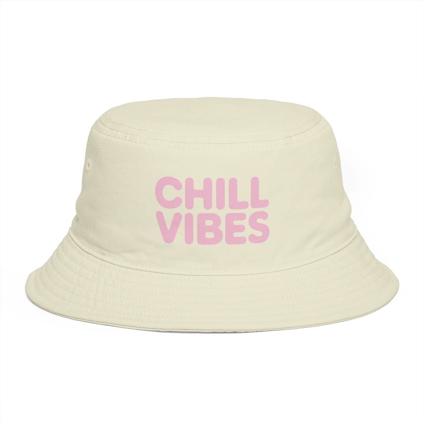 Chill Vibes Bucket Hat — Retro Pink Text Cotton Sun Hat Hats Printify