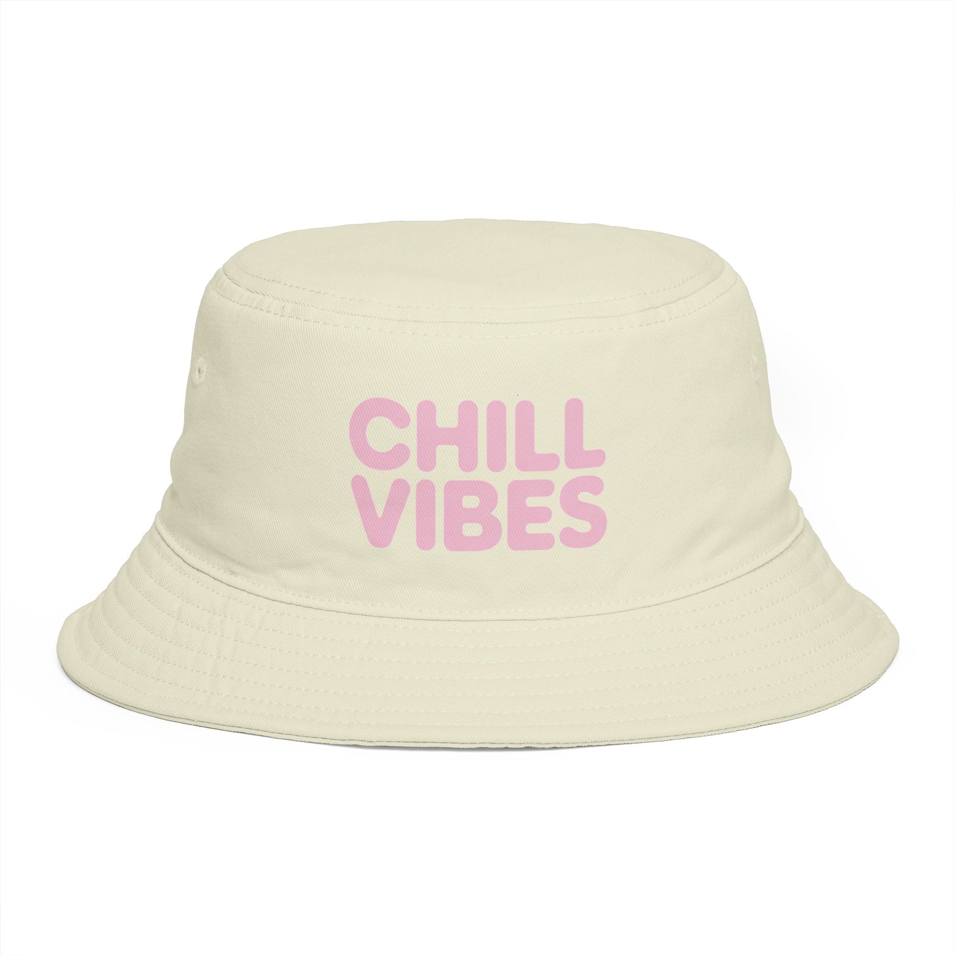 Chill Vibes Bucket Hat — Retro Pink Text Cotton Sun Hat Hats Printify