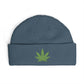 Embroidered Glitter Cannabis Leaf Cuff Beanie Hats Printify One size Petrol Blue