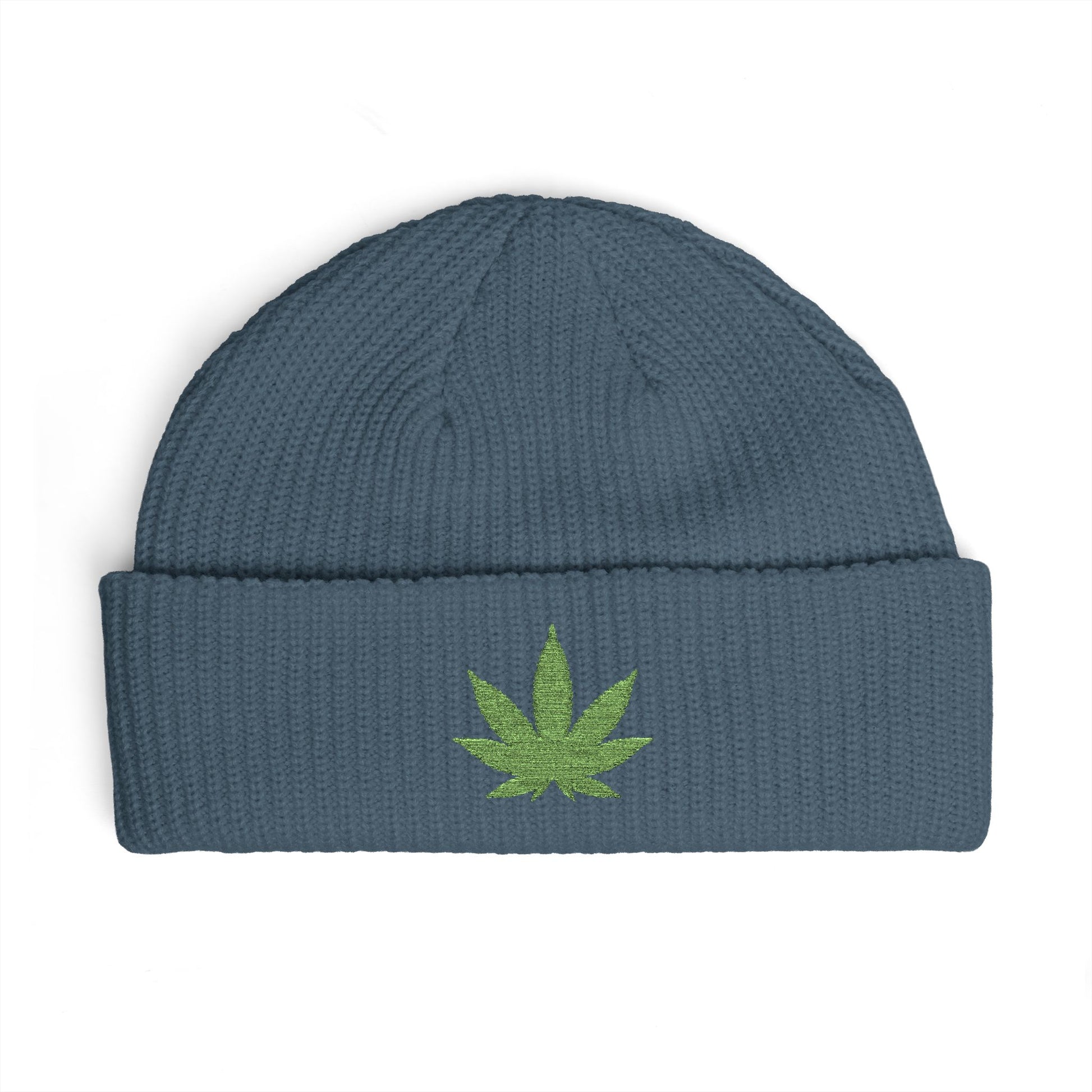 Embroidered Glitter Cannabis Leaf Cuff Beanie Hats Printify One size Petrol Blue
