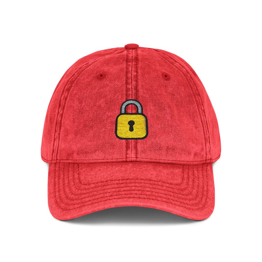 Embroidered Vintage Cap — Yellow Lock Patch Hat