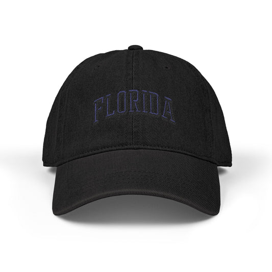 Embroidered 'Florida' Denim Hat - Vintage Stitch Dad Cap Hats Printify One size Black