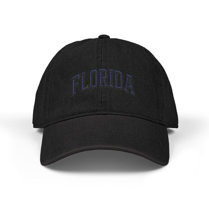 Embroidered 'Florida' Denim Hat - Vintage Stitch Dad Cap Hats Printify One size Black