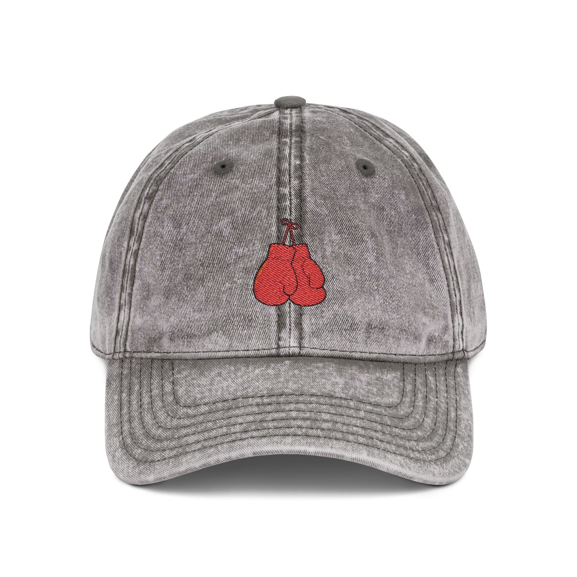 Embroidered Vintage Cherry Cap — Washed Grey Baseball Hat Hats Printify One size Charcoal Grey